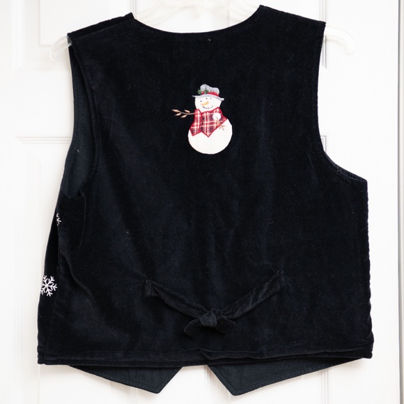 Vintage Christmas Velvet Vest Sz L Carrie Allen Grannycore Snowman Ugly Sweater - Picture 4 of 4
